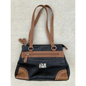 Stone & Co womens Black & Brown Vegan Faux Leather Purse Handbag 11"W x 8.5"H